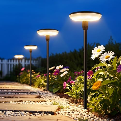 LETMY Solar Pathway Lights Outdoor, 12 Pack Durable Metal Solar Path Lights, Auto On/Off Garden Lights Solar Powered, IP65 Waterproof Solar Lights Outdoor for Landscape, Path, Garden, Patio, Driveway - size: 12 Pack