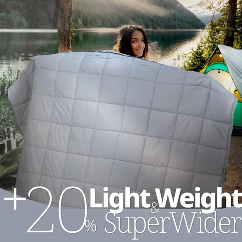 GEERTOP Lightweight Outdoor Camping Blankets for Adults, Compact Travel Blanket for Hiking Backpacking All Weather Sleeping Bag Quilt for Beach, Park, Stadium - color: Bluish Grey