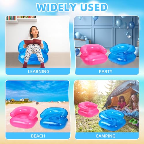 4 Pcs 28 Inch Kids Inflatable Chairs Blow up Chairs Inflatable Furniture Novelty Blow up Couch Seat Waterproof PVC Air Sofa Couch for Kids Beach 90s Party Camping, Picnics Party Supplies - color: Blue, Pink