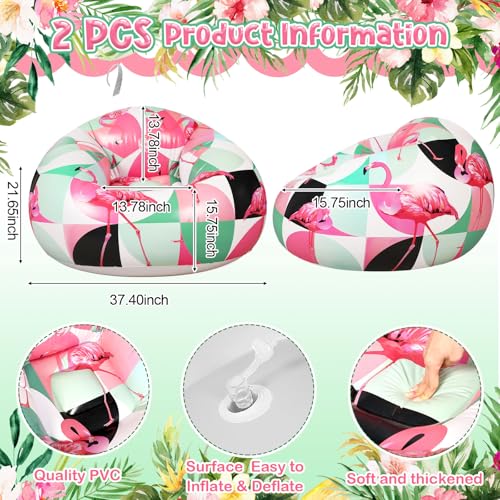 Lunmon 2 Pack Inflatable Bean Bag Chairs, Flamingo Blow up Chairs for Adults, PVC Inflatable Lounge Chair Set for Summer Party, Night Pool Camping Balcony Bedroom Reading - style: Flamingo