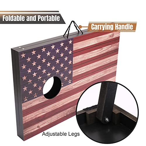 Cornhole Set 4x2 and 3X2 Regulation Size Corn Holes Sets with Carrying Bags & 8 Bean Bags Cornhole Boards Bean Toss Games for Adults Family Outdoor Beach Lawn Outside Backyard Games - style: Flag 4’x2’