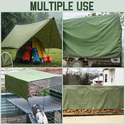 20x40 Canvas Tarp 350GSM Green Super Heavy Duty Canvas Tarps with Rustproof Grommets, 12 oz Durable & Multipurpose Outdoor Tarpaulin for Camping, Patio, Canopy Tent, Trailer Equipment & Woodpile Cover - size: 20x40