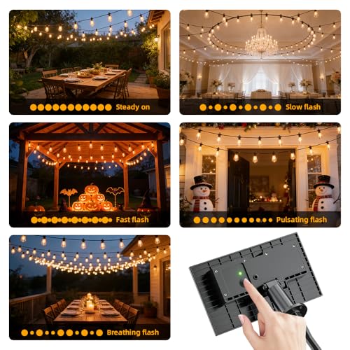 100FT Solar String Lights Outdoor Waterproof IP65 with USB-Charging , Solar Powered LED Patio Lights with 50+2 Shatterproof ST38 Edison Bulbs, Hanging Lights for Outside Backyard Garden Bistro Gazebo - size: Solar-100FT