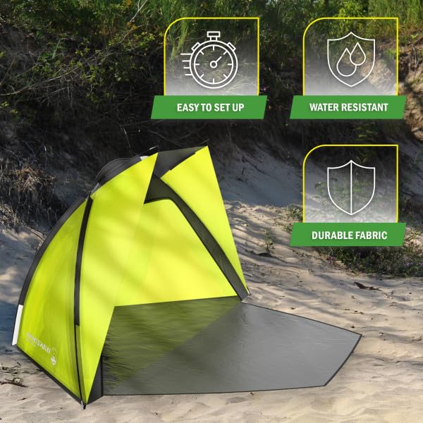 Beach Tent and Sun Shelter - Water and Wind-Resistant Shade Canopy for UV Protection - Easy Set-Up Tent with Carry Bag by Wakeman (Yellow)