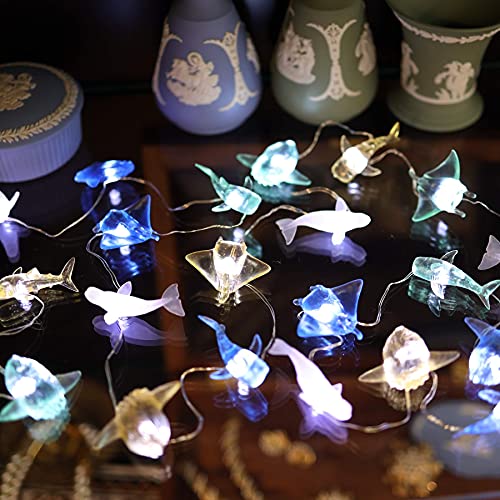 Nautical Solar Lights for Outside Sea Fish Outdoor Garden Decor Marine Fairy Garden Light Waterproof Whale Shark Mola Manta Ocean Solar Outdoor Decorative String Lights 14ft 40LED Patio Yard Decor - style: Ocean fish