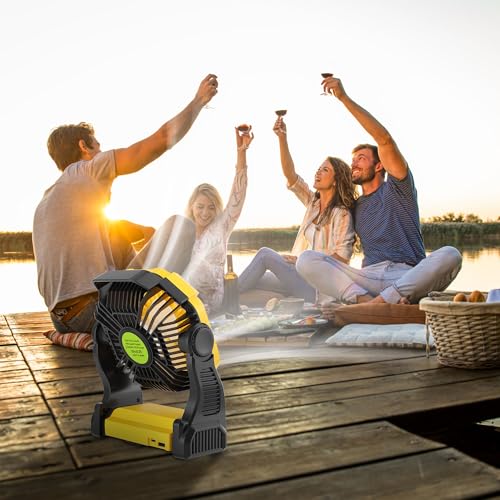 Portable Camping Fan Cordless Battery Powered，270° Rotating Portable Battery Operated Rechargeable Fans, 360° Hanging Hook, USB Personal Outdoor Camping Fans for Tents,Travel X23 Yellow - color: Yellow