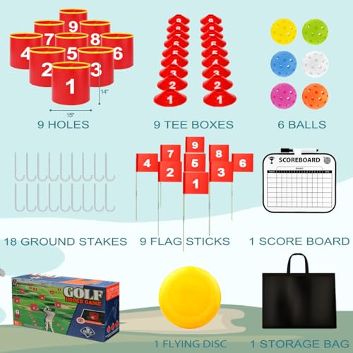 FINCOME Golf Yard Bucket Games 9 Holes Golf Practice Game with Flag, Golf Chipping Game for Kids and Adults Outdoor Indoor Portable Backyard Golf Game for Park, Beach, Backyard, Lawn - size: 9 SET