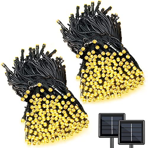 2 Pack Super-Long Solar String Lights Total 170Ft 480 LED 8 Modes Solar Powered Outdoor Waterproof Christmas Fairy Lights for Xmas Tree Garden Lawn Home Wedding Party Decor(Warm White) - color: Warm White, size: 170ft