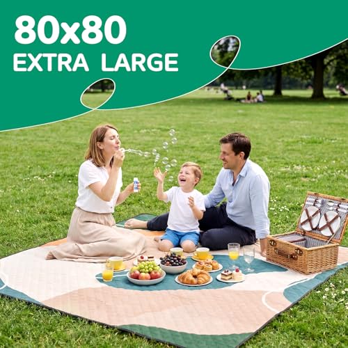 Waterproof Picnic Blanket Outdoor Camping Beach Mat Extra Large Foldable Car Essential Roadtrip Gadget Rv Accessories Glamping Tent Gear Must Haves Hiking Stuff Backpacking Necessities Gift - color: Abstract Beige Green