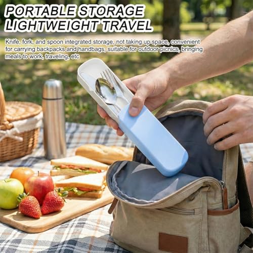 Portable Utensils Set,3-Piece Reusable Silverware,Travel Utensils with Case for Lunch Camping Picnic(Blue) - color: Blue