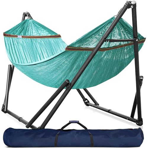 Tranquillo Universal Double Hammock with Stand Included for 2 Persons/Foldable Hammock Stand 600 lbs Capacity Portable Case - Inhouse, Outdoor, Camping, Sky - color: 1. Sky