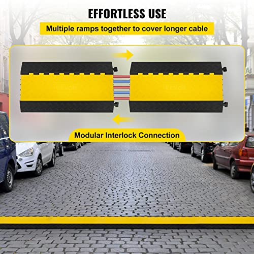 VEVOR 5 Channel Cable Protectors Extreme Rubber Cable Ramps Heavy Duty Protective Cable Wire Cord Ramp Driveway Rubber Traffic Speed Bumps Cable Protector (5-Channel, 1Pack-18000Lb) - size: 1PC-5 Channel