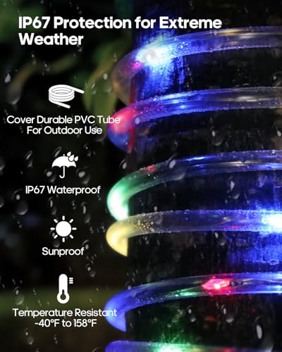ICRGB Trampoline Lights, 66FT 200LED 1800mAh Solar Rope Lights Outdoor, IP67 Waterproof, Solar Power Outdoor Light, 8 Modes & Timer Function, Decorative for Trampoline Camping Tent Patio Porch Garden - color: Multicolor, size: 66FT