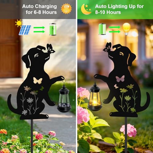ANGMLN Dog Outdoor Solar Lantern Waterproof, Birthday Gifts for Christmas Women Mom, Solar Hanging Lights Dog Metal Figurine Garden Decor Patio Yard Pathway Backyard Ornaments - color: Dog