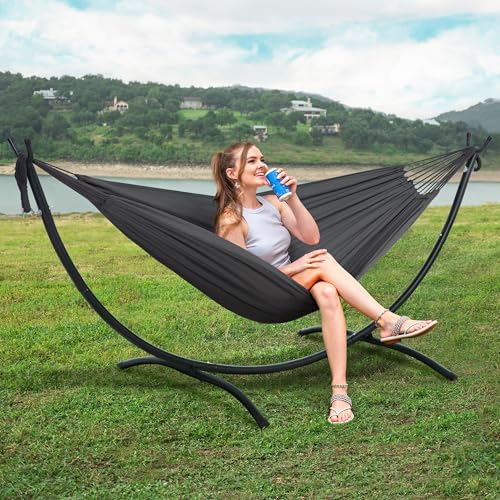 SUNCREAT Hammocks Standing Patio Hammock, Portable Hammock with Stand Foldable, Dark Gray - color: Dark Gray