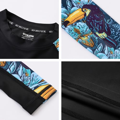 HUGE SPORTS Men's Rash Guard Long Sleeves UPF 50+ UV Sun Protection Quick Drying Splice Compression Swim Shirts - color: Heytoucan, size: XX-Large