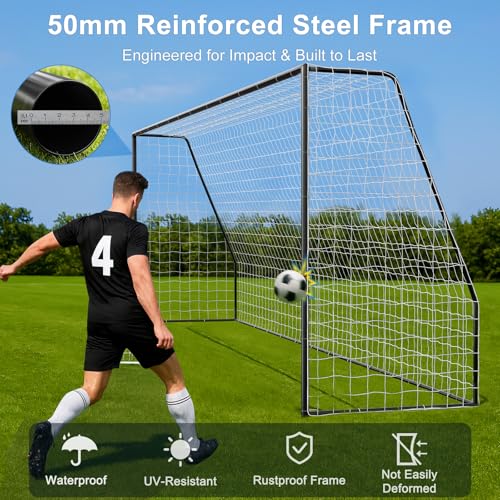 MOPHOTO Soccer Goal, 6X4/8x6/10x6.5/12x6/16x7/18.5x6.5/21x7/24x8ft Soccer Goals for Backyard, Full Size Soccer Goal for Teens & Adults Training - size: 24x8FT, style: Alloy Steel-Black