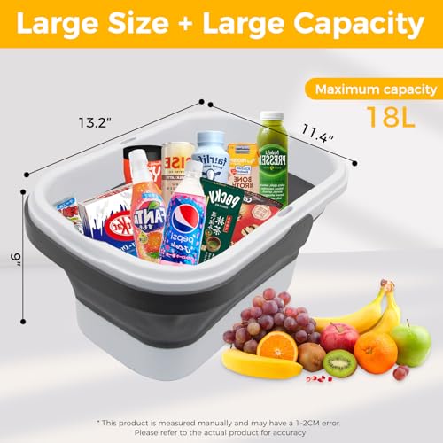 Picnic Basket Foldable Bucket with Lid and Handles, Portable Outdoor Storage Bucket, 18 Liters, Ideal for Camping、Outdoors and Car Trunks (White) - color: White