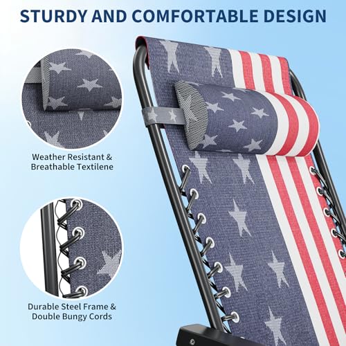 Garvee Zero Gravity Chair Set of 2, Patio Lounge Chair Outdoor with Pillow & Cup Holder Tray, Adjustable Reclining Chair, Folding Portable Camping Chair for Deck, Beach, Yard, Garden - color: American Flag