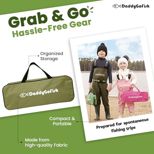 DaddyGoFish Kids Fishing Pole - Rod Reel Combo Tackle Box Starter Set - First Year Small Gear Kit for Boys Girls Toddler Youth Age Beginner Little Children - color: Green (Essential Set), size: 4ft