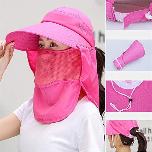 Outdoor UPF 50+ UV Sun Protection Waterproof Breathable Face Neck Flap Cover Folding Sun Hat for Men/Women - color: Rose Red