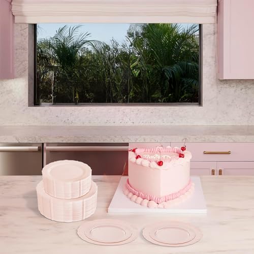 U-QE 100PCS Mauve Pink Plastic Plates - Heavy Duty Pink Disposable Plates for Mothers Day, Party, Baby Shower, Wedding - Serving 50 Guests Include 50PCS 10'' Dinner Plates & 50PCS 7.5'' Dessert Plates - color: Mauve Pink