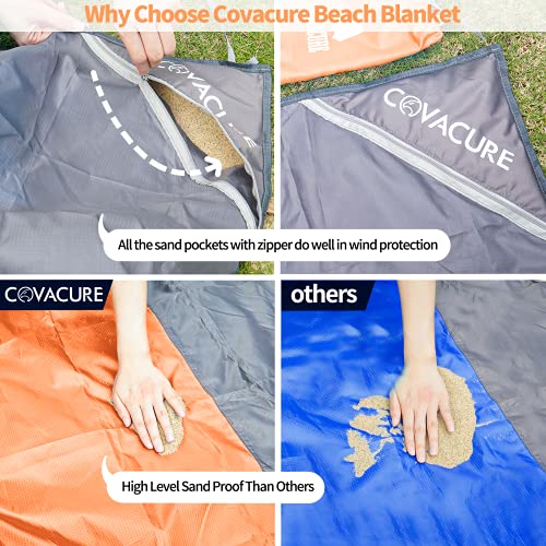covacure Extra Large Beach Blanket Sandproof Waterproof - 108"x85" for 7-8 Adults, Oversized Beach Mat with Zipper Pockets, Lightweight Outdoor Accessories for Camping, Travel (Orange-M, 108"x85.2") - color: Orange 108"x85"