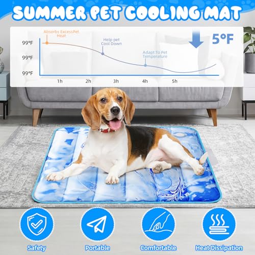 Chunful 4 Pack Dog Cooling Mat Water Injection Pet Cooling Mat for Dogs Cats with Storage Bags Washable and Foldable Pet Pad Summer for Small Medium Large Breeds of Doggy Bed Sofa Floor Car Seat(L) - size: L