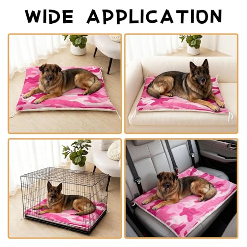 Nttopship Dog Cat Bed Mat Ultra Soft Fluffy Pet Bed Washable Fashion Dog Crate Beds Comfy Comfy Pet Sleeping Pad Suitable for Pet Raised Bed(30"x26",Pink Camo) - color: Pink Camo, size: Medium