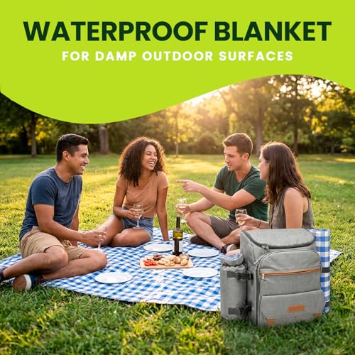 Nature Gear Picnic Backpack for 4, Insulated Picnic Set with Dinnerware, Wine Cooler, Blanket & Cutlery Service, Waterproof Outdoor Bag for Beach, Camping, Travel & Park, Blue - color: Blue