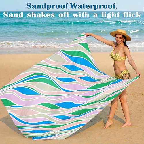 Famstar Beach Blanket Oversized Extra Large 78" X 81",Waterproof Sandproof Beach Blanket 1-7 Adults Lightweight Durable for Travel Camping Hiking Picnic - color: Mixed3, size: 78" X 81"