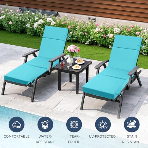 2 Pcs Outdoor Chaise Lounge Cushion 72" x 21" x 3", 4-Section Folding Patio Lounge Chair Cushion with Ties, Waterproof & Fade Resistant Replacement Cushion for Pool, Patio, Deck (Teal, 2 Pcs) - color: Teal, size: 2 Pcs