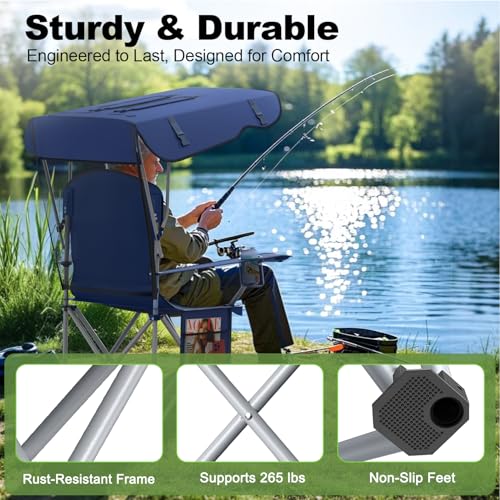 VTOY Portable Camping Chair with Canopy - Folding Chair with Canopy, Durable 600D Oxford Canopy Chair for Camping, Beach, Picnics, Fishing & Sports - color: 2pack Navy Blue