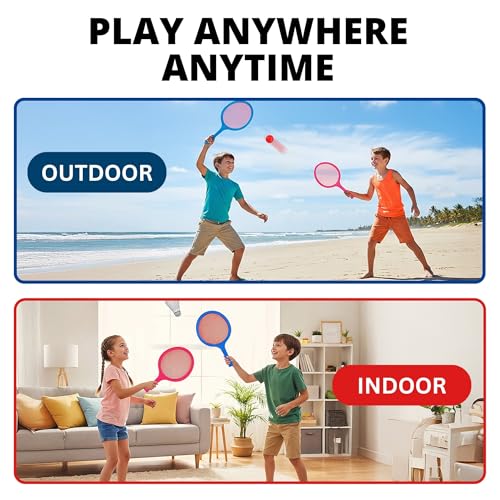 Badminton Racket Set for Kids, Toddlers with Paddles, Ball and Birdie - Junior Kindergarten Student Outdoor Sports Tennis Racquet Play Game Beach Toys - style: 6-Pack