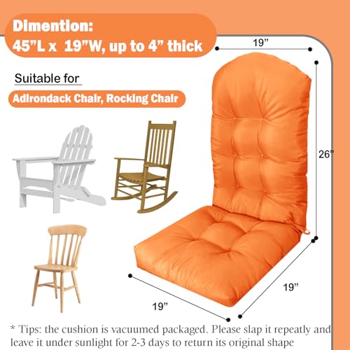 Adirondack Chair Cushion, Waterproof Outdoor Seat Cushions for Patio Furniture, Thick High Back Replacement Pad for Porch Lawn Wicker Dining Desk Chair, Rocking Chair Cushion, Teal - color: Orange