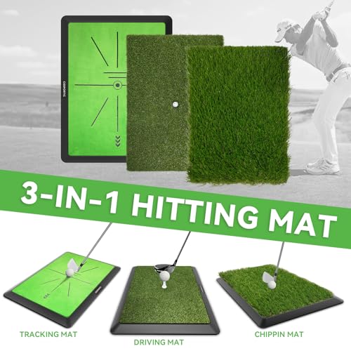 COSPORTIC Golf Hitting Mat, Golf Training Mat for Swing Path Feedback Detection Batting,Extra Replaceable Golf Practice Mat, Golf Gifts for Men Women for Home Indoor Outdoor - color: Rough-Fairway-Tracks mat