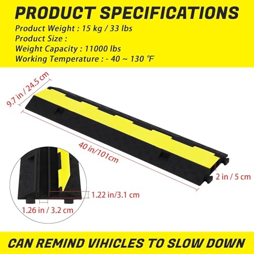 6 Pack Rubber Cable Protector Ramp with 2 Channel, 11000 LBS Load Capacity, Modular Floor Cord Wire Hose Cover, Heavy-Duty Driveway Speed Bump for High Traffic Areas - size: 6 Pack