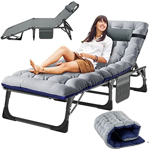 Slsy Sleeping Cots for Adults, 5-Position Folding Chaise Lounge Chairs Outdoor, Portable Folding Bed Cot Lounge Chair for Beach Lawn Camping Pool Sun Tanning - color: Flannel Gray