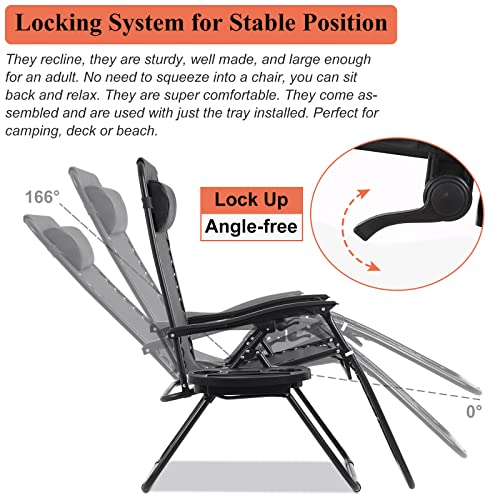 Zero Gravity Chair Folding Lounge Chair Lawn Chair Adjustable Camping Reclining Chair with Pillow and Cup Holder Trays, Folding Chair Outdoor Chair - Breatheable & Tear-Resistant Mesh, Black - size: 1 piece