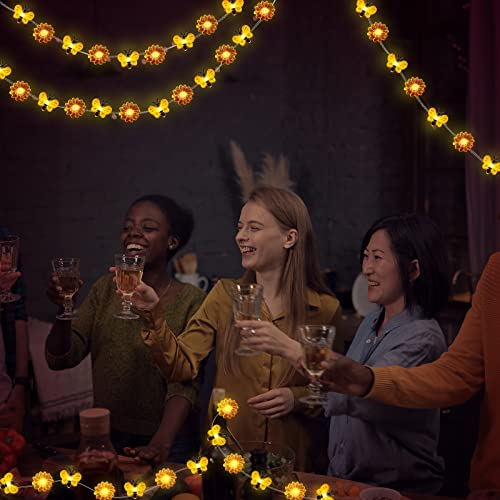 Zhanmai 2 Pcs Bee String Lights Decor 20ft Honeybee Fairy Lights with 60 LED Bulb Battery Operated Bee Tree Decorative for DIY Bedroom Patios Summer Party Indoor Outdoor Wedding Camping - style: Bee, Sunflower