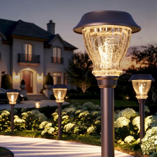 XMCOSY+ Solar Pathway Lights Outdoor, 6 Pack Decorative Crackled Glass Garden Lights, Soft Warm White Glow, Auto On/Off LED Waterproof Landscape Lighting for Yard Walkway Patio - size: 6 Packs