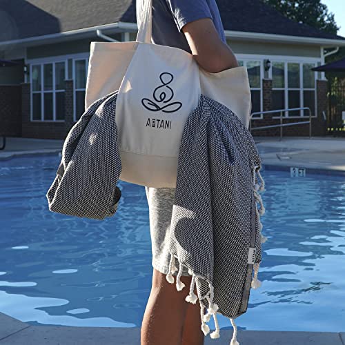 ATANI 69x35 in Oversized Turkish Beach Towel Set with Tote Bag – Quick-Dry 100% Turkish Cotton Peshtemal, Sand-Resistant, Lightweight for Shower, Travel, Pool, Yoga (Black) - color: Black + Bag, size: 35 inc x 69 inc
