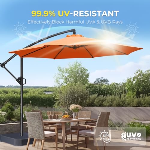 HOMSHADE 10ft Offset Patio Umbrella with Base Included, Cantilever Offset Hanging Patio Outdoor Market Umbrella UPF50+ UV Protection with Easy Tilt and Crank for Pool Deck and Garden(Neon Orange) - color: Neon Orange