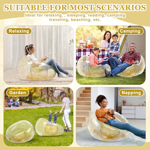 Realspring Inflatable Bean Bag Chair for Adult Bean Bag Sofa Chair Blow up Inflatable Furniture for Outdoor Living Room Bedroom Balcony Travel Party Gift Accessories(Gold Glitter,2 Pcs) - color: Gold Glitter