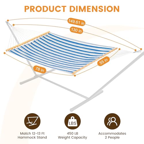 Lazy Daze Hammocks Quick Dry Hammock with Spreader Bar Textliene Fabric Double 2 Person Hammock with Chains Outdoor Patio Poolside Backyard Beach 450 lbs Capacity, Blue Stripes - color: Blue Stripes