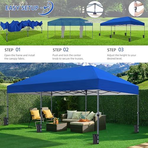 Yaheetech 10×20 Pop Up Canopy Easy Set-up Tent, Portable Outdoor Canopy Instant Tent, Commercial Gazebo with Wheeled Carry Bag & 6 Sandbags for Home, Party & Outdoor Activities, Blue - color: Blue, size: 10×20