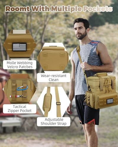 holuxer Tactical Lunch Bag & Lunch Box for Men - Large Double Deck Expandable Insulated Soft Adult Lunchbox for Work - Cooler Bag for Beach, Picnic, Camping,Outdoor，Travel (Brown,16L) - color: Brown, size: Large