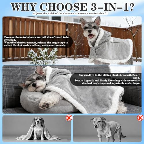 EXPAWLORER Dog Winter Coat with Hat - Fleece Flannel Warm Pet Cloak Cape Blanket with Hood for Cold Weather, Windproof Thicken Dog Sweater Jacket Clothes Vest for Small Medium Large Dogs Cats Grey S - color: Grey, size: Small
