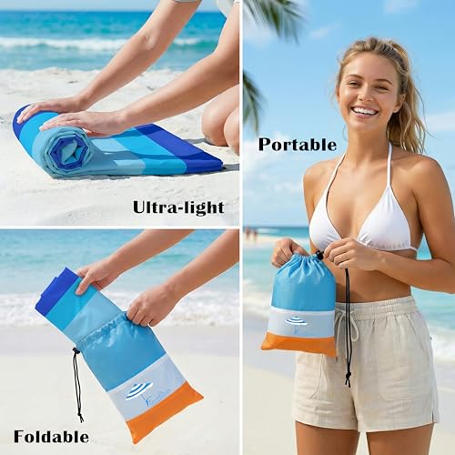 Famstar Beach Blanket Oversized Extra Large 78" X 81",Waterproof Sandproof Beach Blanket 1-7 Adults Lightweight Durable for Travel Camping Hiking Picnic - color: Blue3, size: 78" X 81"