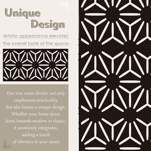 Kozyard Metal Privacy Screen 74" H x 47.2" W Decorative Outdoor Divider with Stand Panels Freestanding Screen Set for Deck Patio Balcony Garden Outdoor&Indoor(Black/Hexagonal Star) - color: Black/Hexagonal Star